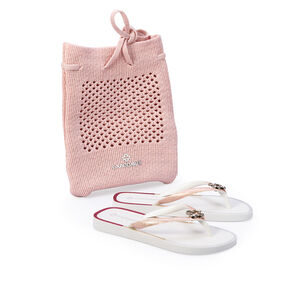 KIT CHINELO DE DEDO ROSA PEÔNIA GLITTER INFANTIL + BOLSA KNIT