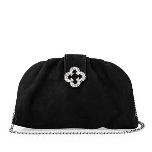 BOLSA CLUTCH PRETA DE COURO NOBUCK ALÇA CORRENTE
