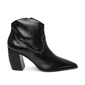 BOTA CANO CURTO PRETA DE COURO SERPENTE