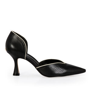 SCARPIN PRETO SALTO ALTO COURO