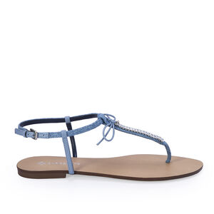 SANDÁLIA RASTEIRA DENIM LAÇO COM PEDRARIAS