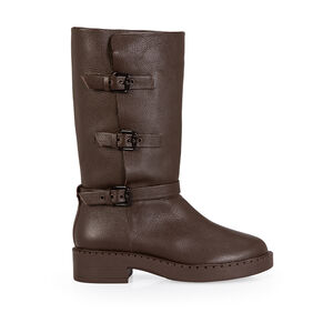 BOTA MARROM CANO LONGO FIVELAS COURO