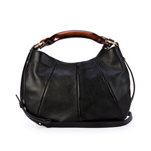 BOLSA M&Eacute;DIA TIRACOLO PRETA COURO TOTE AL&Ccedil;A TORTOISE