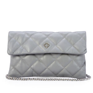 BOLSA MÉDIA CINZA CARBONO COURO MATELASSÊ VIRA CLUTCH