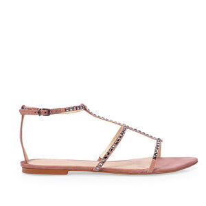 SANDÁLIA RASTEIRA DE COURO NOBUCK ROSA MALVA PEDRARIAS