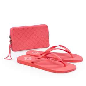 KIT CHINELO DE DEDO LARANJA PAPAYA + PORTA CELULAR MONOGRAMA
