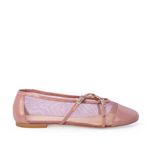 SAPATILHA ROSA MALVA DE COURO COM TELA