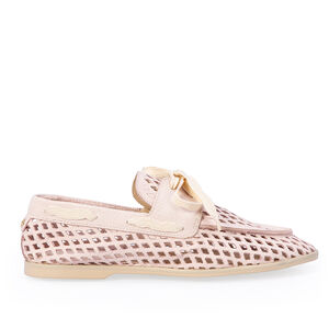 LOAFER MOCASSIM ROSA PEÔNIA DE COURO NOBUCK VAZADO