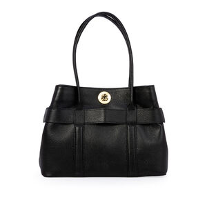 BOLSA M&Eacute;DIA PRETA DE COURO SHOPPER