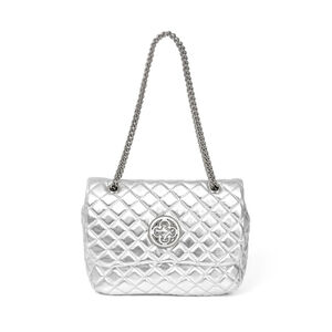 BOLSA OL&Iacute;VIA SHOULDER BAG PRATA DE COURO MATELASS&Ecirc;