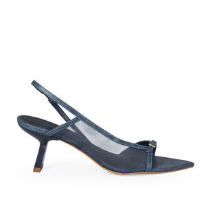SANDÁLIA SALTO BAIXO DENIM DE COURO TELA