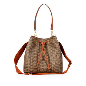 BOLSA BUCKET CARAMELO MONOGRAMA COM AL&Ccedil;A GORGUR&Atilde;O