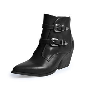 BOTA CANO CURTO PRETA DE COURO COM FIVELAS