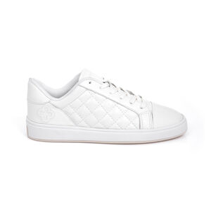 TÊNIS FEMININO BRANCO DE COURO AMARRAÇÃO MATELASSÊ