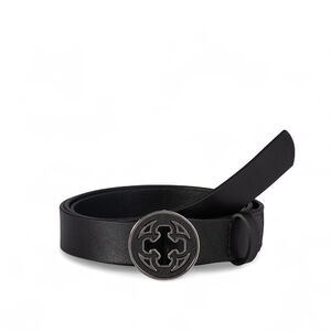 CINTO FEMININO PRETO DE COURO FIVELA REDONDA