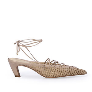 SCARPIN SLINGBACK DE COURO NUDE SEDA AMARRA&Ccedil;&Atilde;O