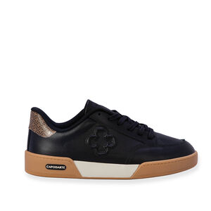 TÊNIS FEMININO PRETO DE COURO MONOGRAMA AMARRAÇÃO