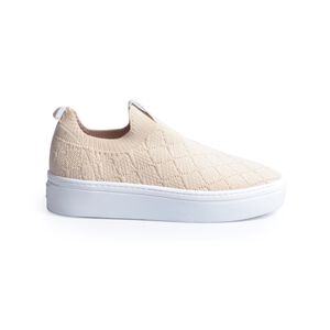 TÊNIS FEMININO SLIP ON KNIT MATELASSÊ BEGE RÁFIA
