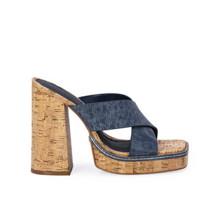 MULE MEIA PATA DE COURO DENIN AZUL