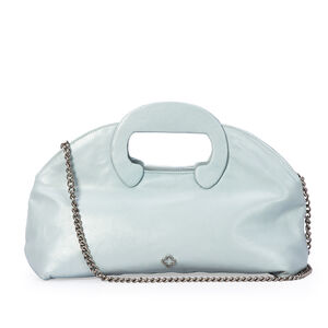 BOLSA CLUTCH AZUL TURMALINA DE COURO COM ALÇA CORRENTE