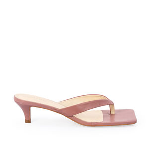 MULE BICO QUADRADO ROSA MALVA DE COURO