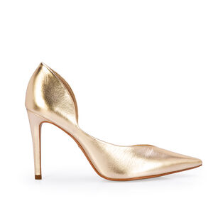 SCARPIN SALTO ALTO DOURADO DE COURO METALIZADO
