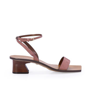 SANDÁLIA BICO QUADRADO ROSA MALVA DE COURO NOBUCK