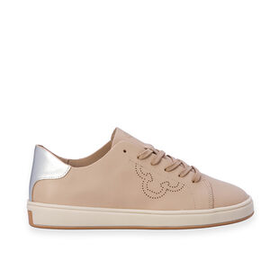 TÊNIS FEMININO CASUAL NUDE SEDA DE COURO AMARRAÇÃO