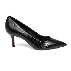 SCARPIN PRETO SALTO FINO DE COURO PITONE