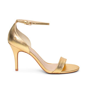 SANDÁLIA SALTO ALTO DE COURO DOURADA METALIZADA