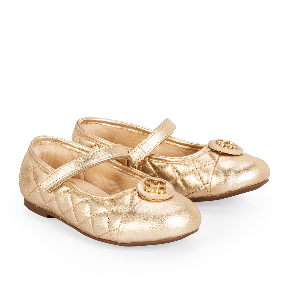 SAPATILHA BEB&Ecirc; DOURADA COURO MATELASS&Ecirc; COM VELCRO image number 1