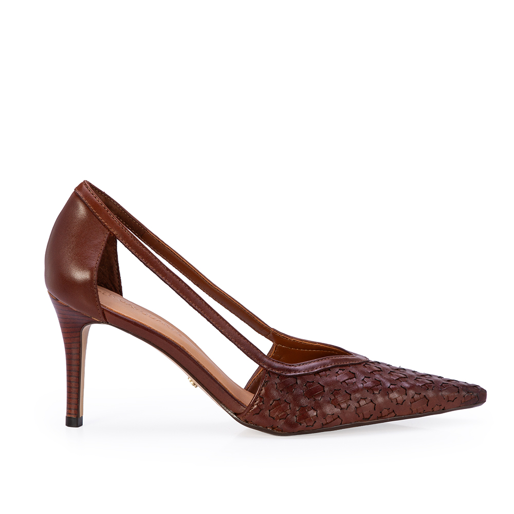 SCARPIN SALTO M&Eacute;DIO MARROM COURO TRESS&Ecirc; image number 0