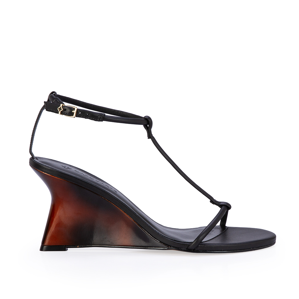 SAND&Aacute;LIA SALTO ANABELA TORTOISE PRETA DE COURO image number 0
