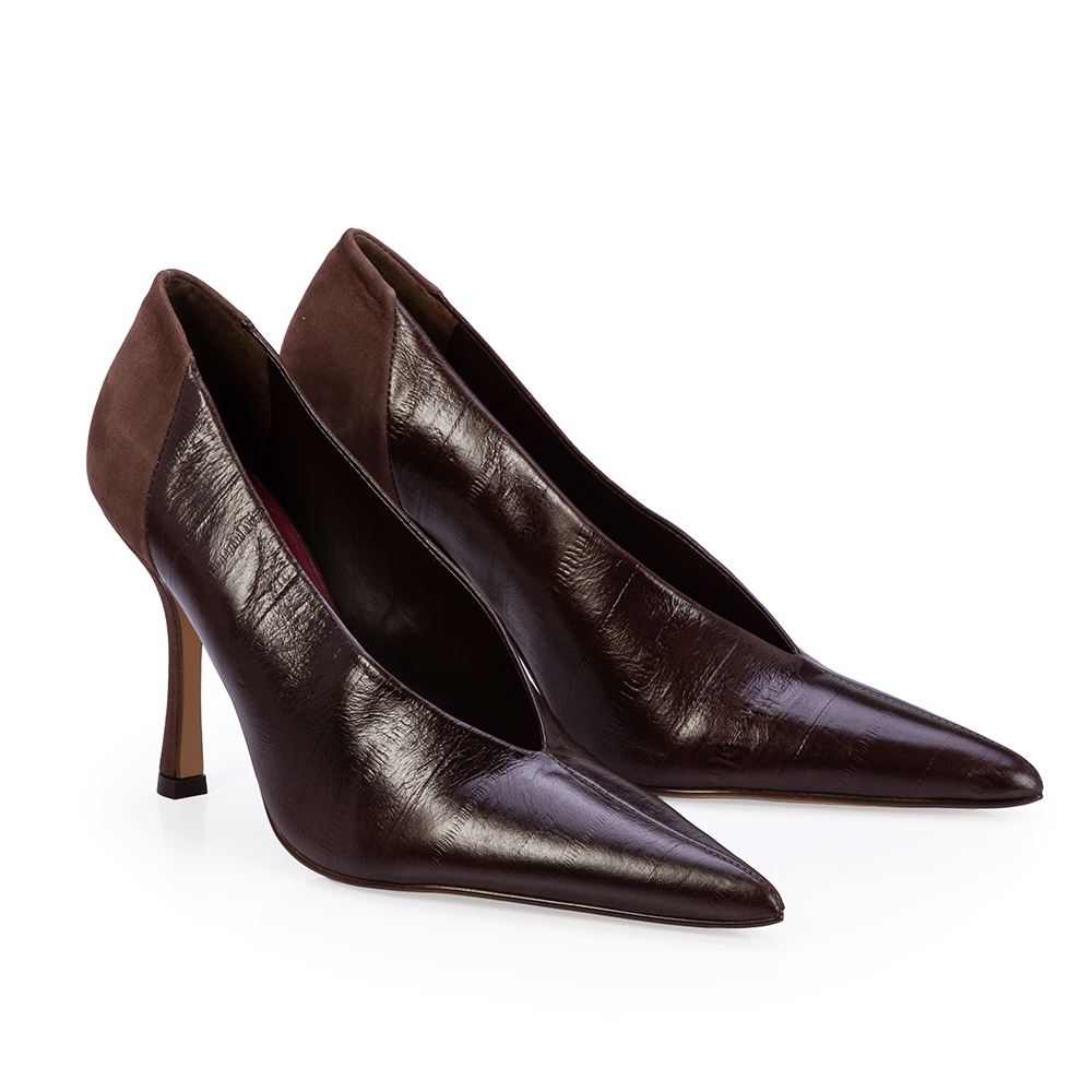SCARPIN MARROM SALTO ALTO DE COURO image number 1