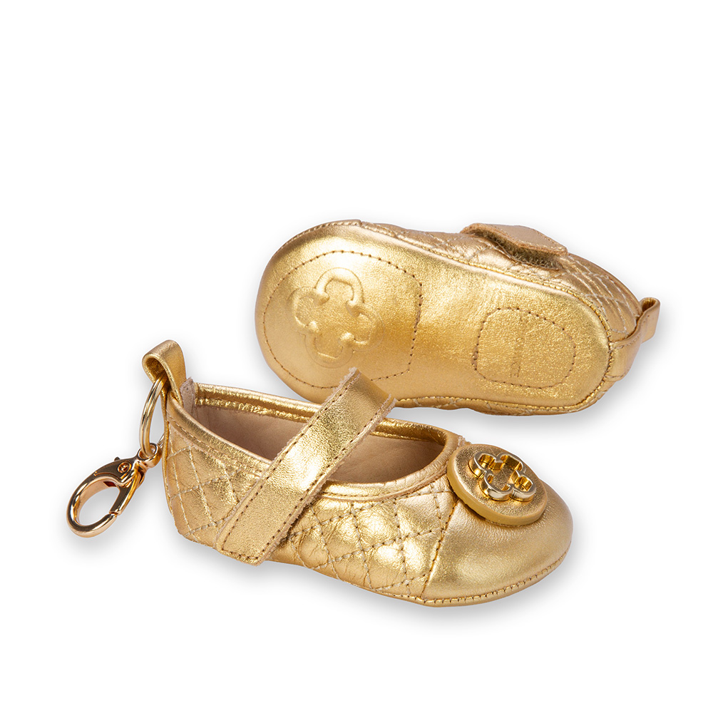 SAPATILHA RN DOURADA DE COURO MATELASS&Ecirc; COM VELCRO CATHERINE image number 3