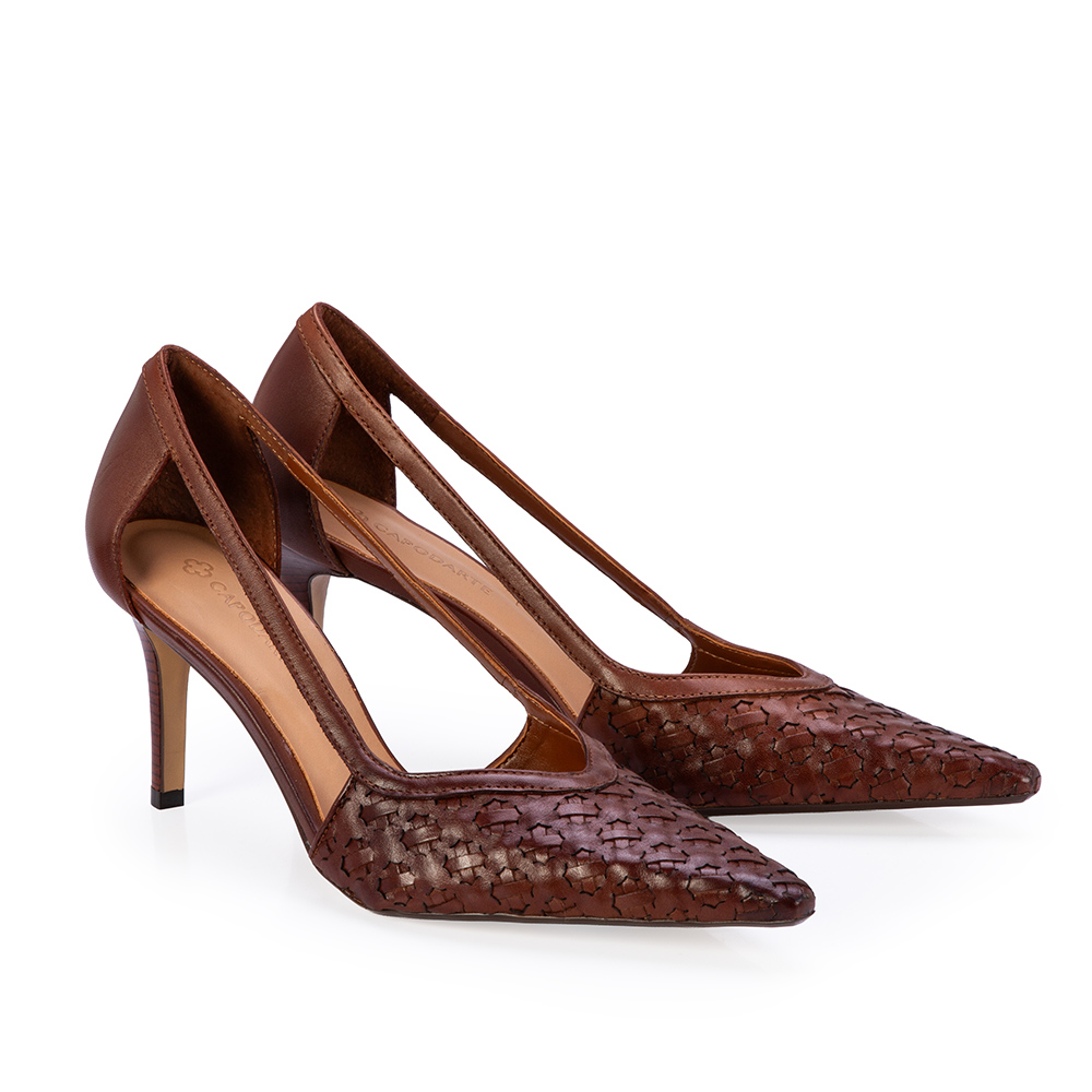 SCARPIN SALTO M&Eacute;DIO MARROM COURO TRESS&Ecirc; image number 1