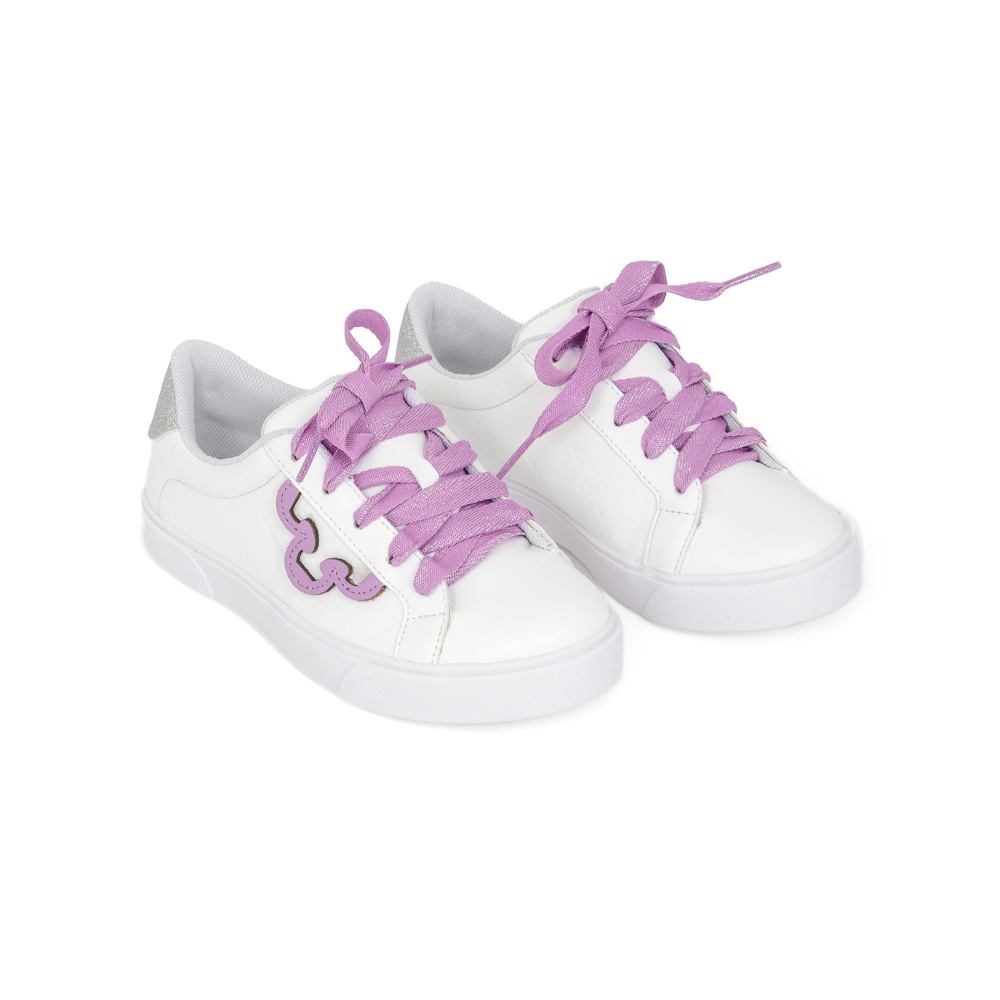 TÊNIS INFANTIL BRANCO E LILÁS MONOGRAMA AMARRAÇÃO image number 1
