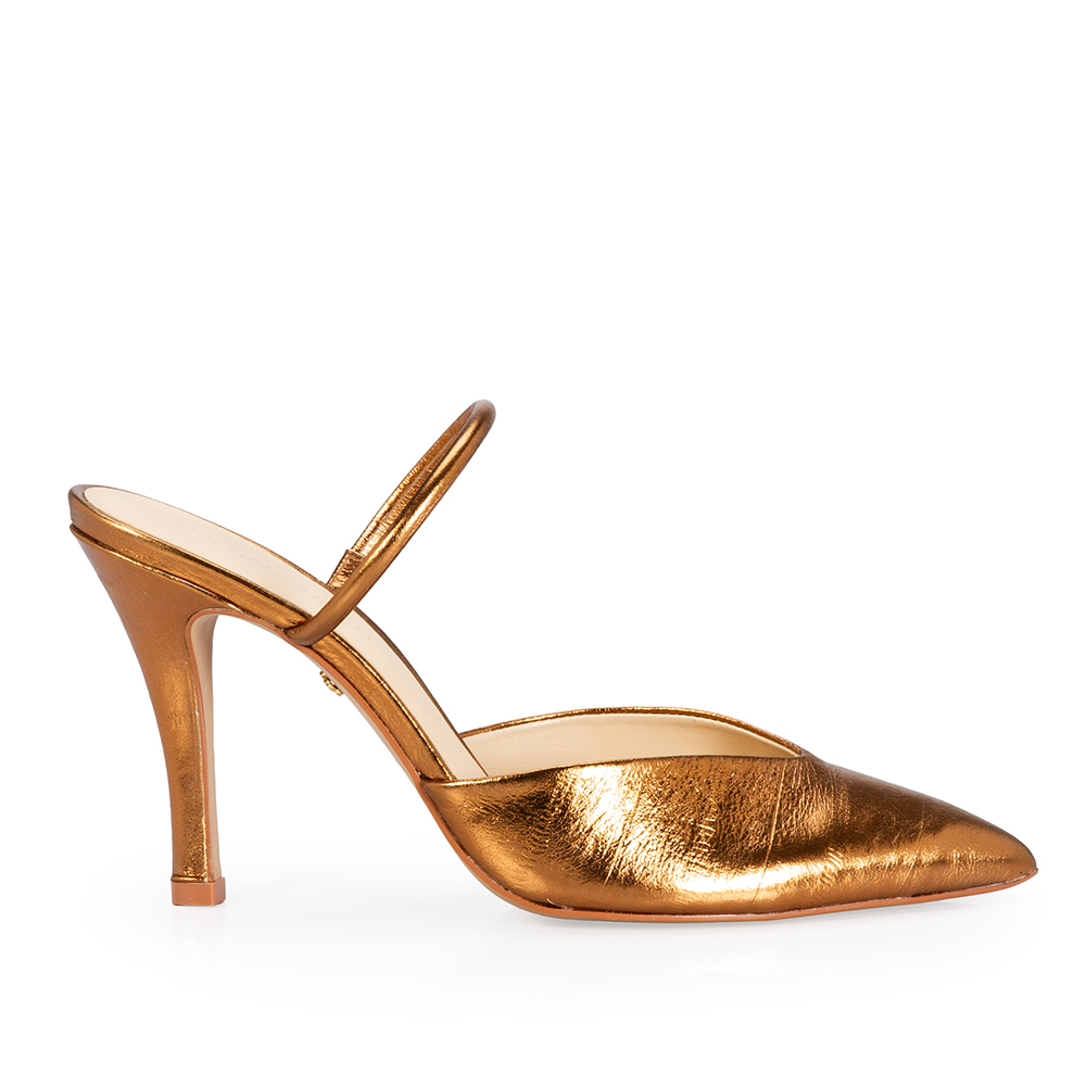 MULE SALTO ALTO BRONZE METALIZADA DE COURO image number 0