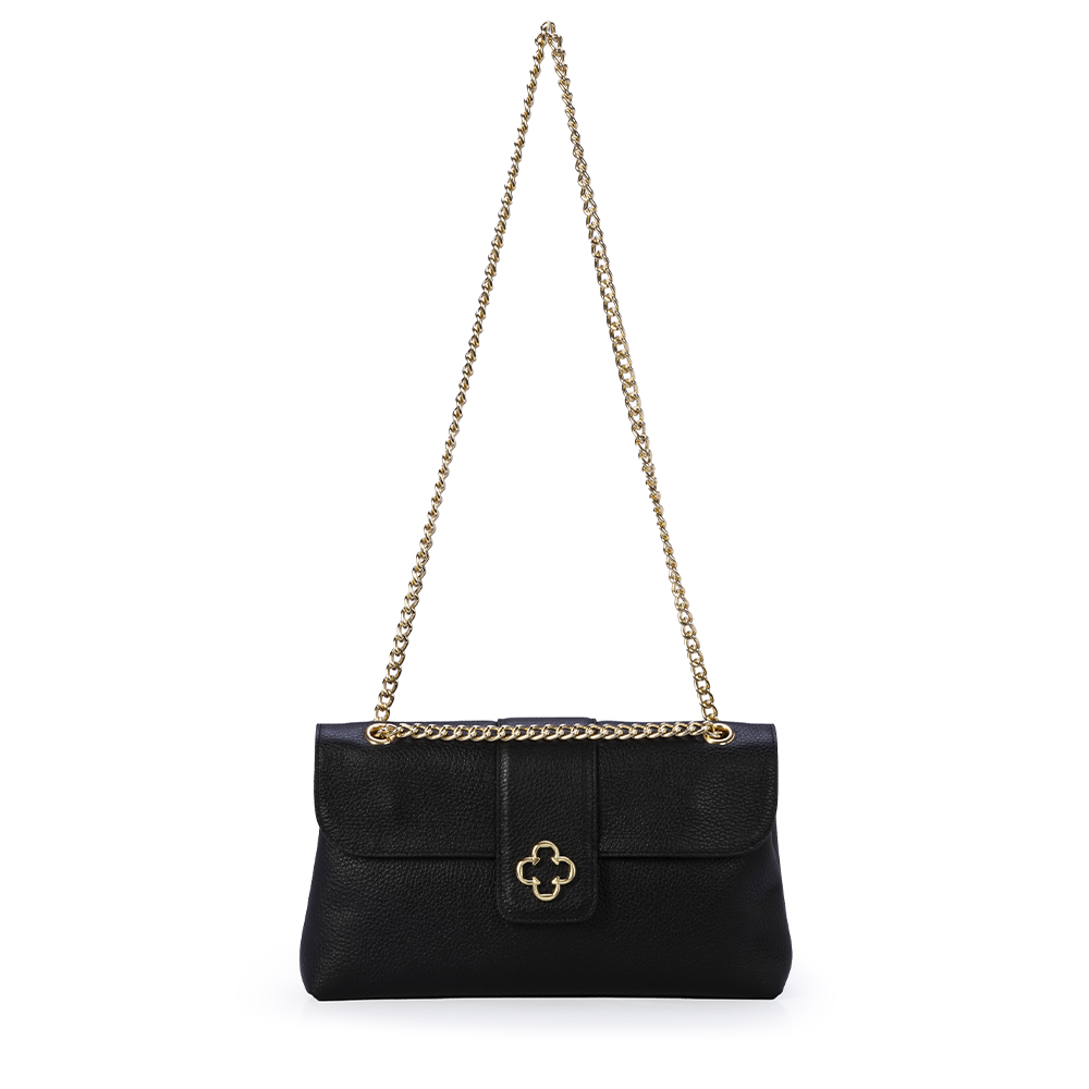 BOLSA MÉDIA PRETA DE COURO ALÇA CORRENTE DOURADA image number 1