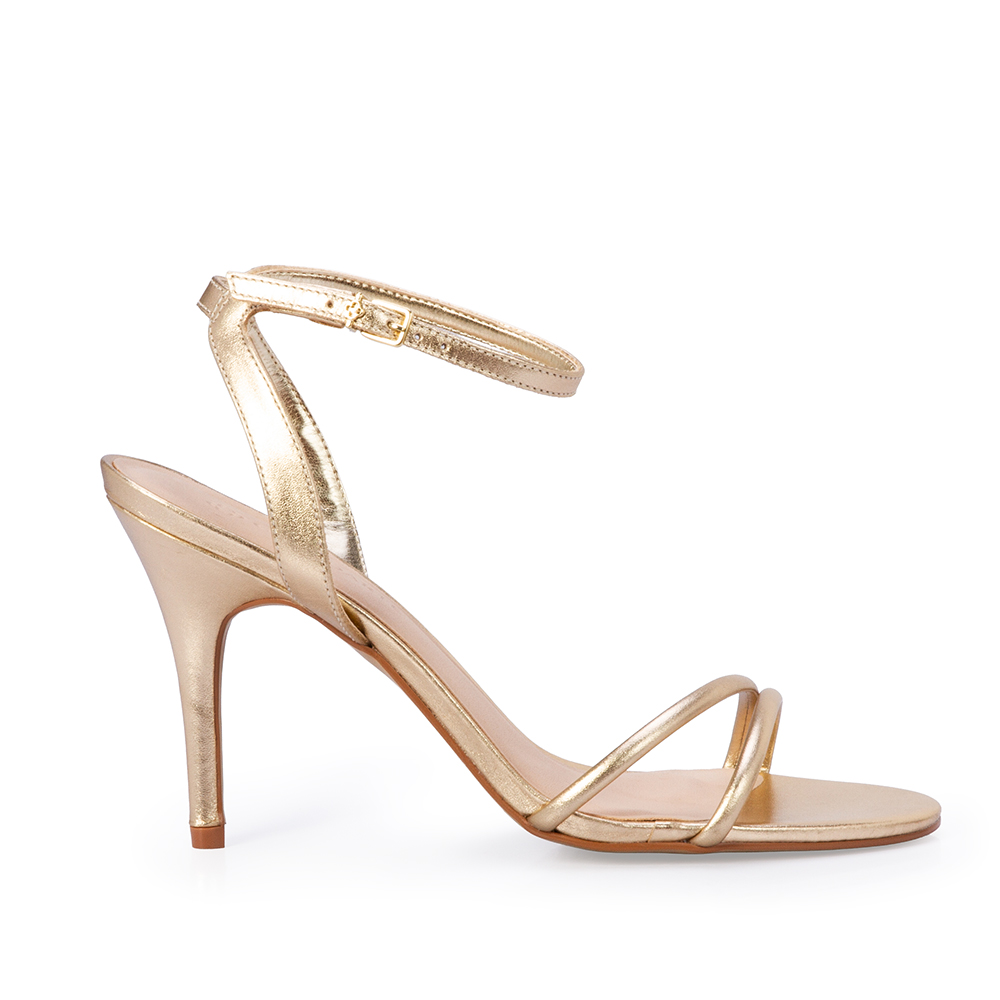 SANDÁLIA SALTO ALTO DOURADA METALIZADA DE COURO image number 0