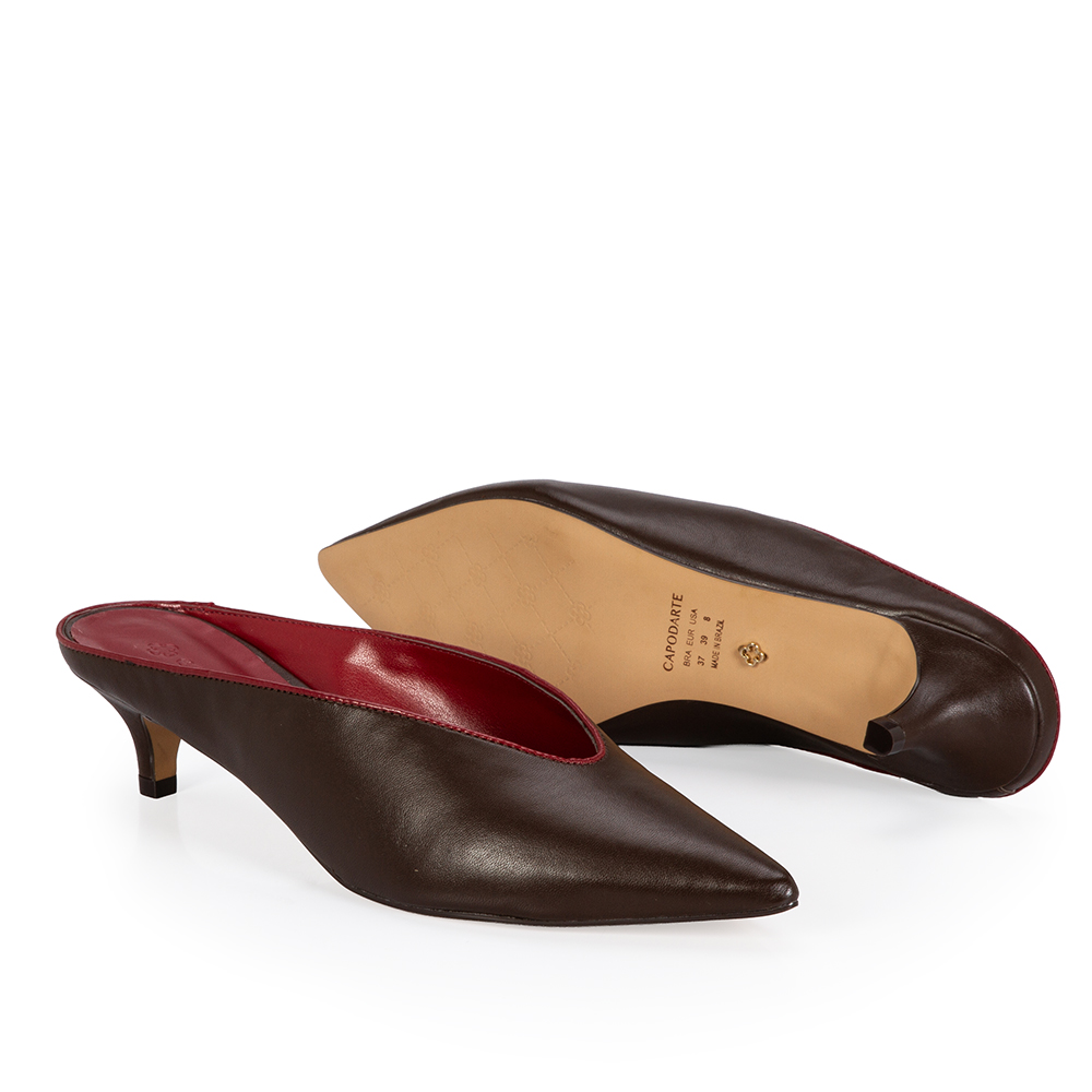 MULE SALTO BAIXO MARROM DE COURO BICOLOR image number 3