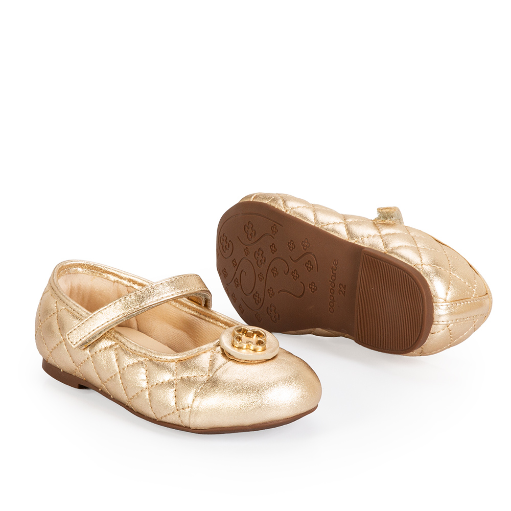 SAPATILHA BEB&Ecirc; DOURADA COURO MATELASS&Ecirc; COM VELCRO image number 3