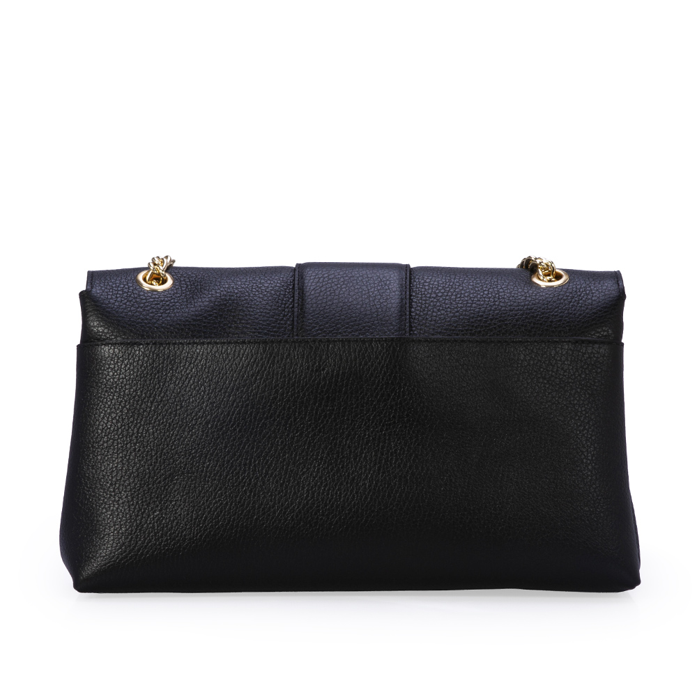 BOLSA MÉDIA PRETA DE COURO ALÇA CORRENTE DOURADA image number 2
