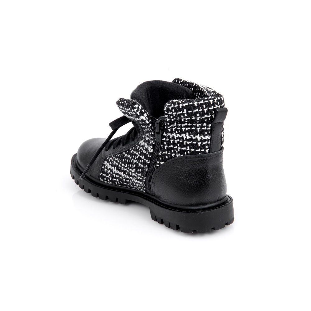 BOTA INFANTIL PRETA E BRANCA COURO TWEED image number 2
